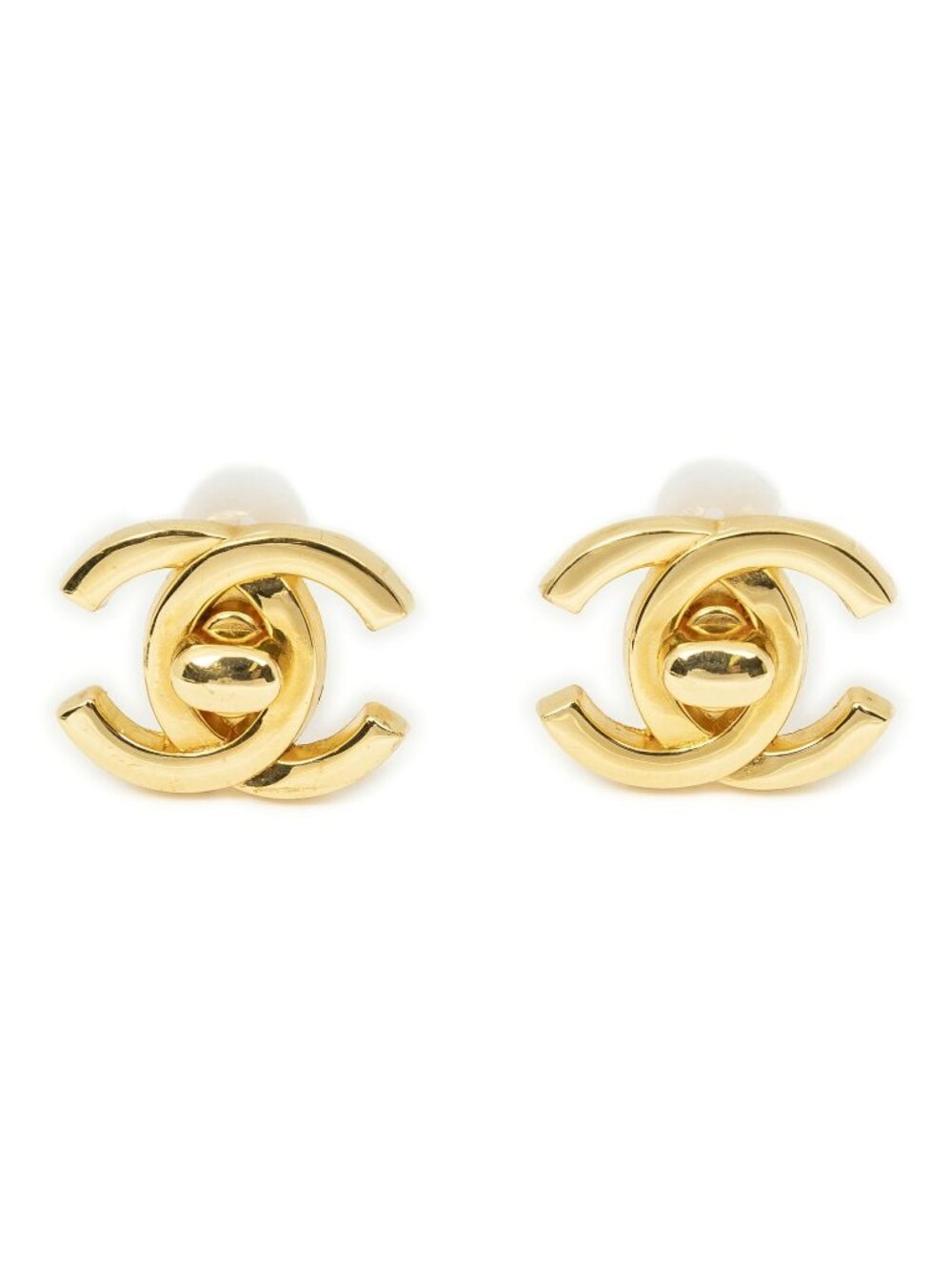 Chanel CC Turnlock Motif Clip-On Earrings Gold Plated